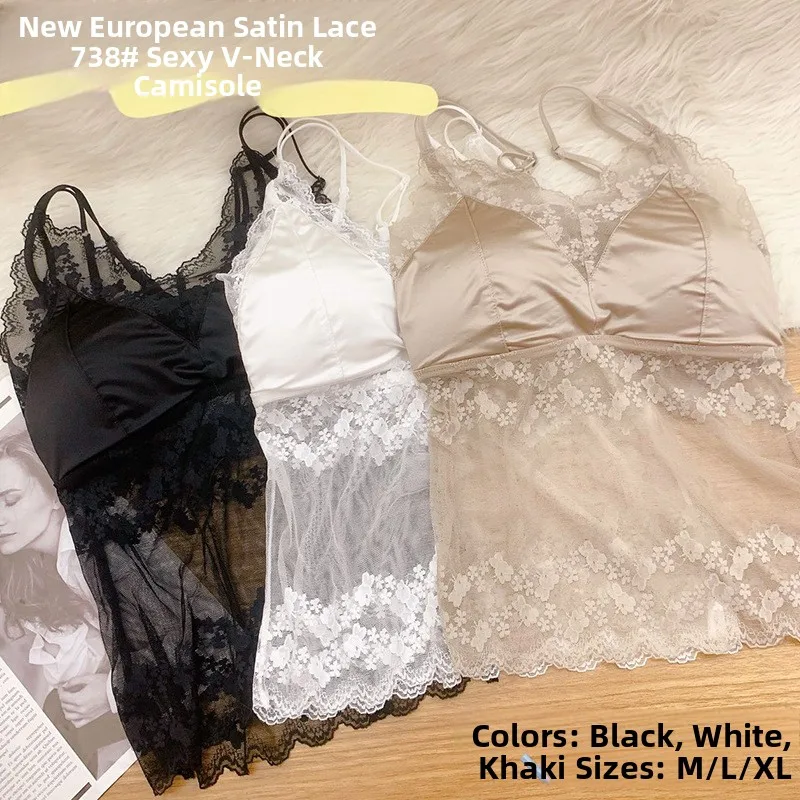 เสื้อกล้ามลูกไม้สไตล์ฝรั่งเศส สายเดี่ยว มีฟองน้ำในตัว ป้องกันการโป๊ ชุดชั้นในไซส์ใหญ่