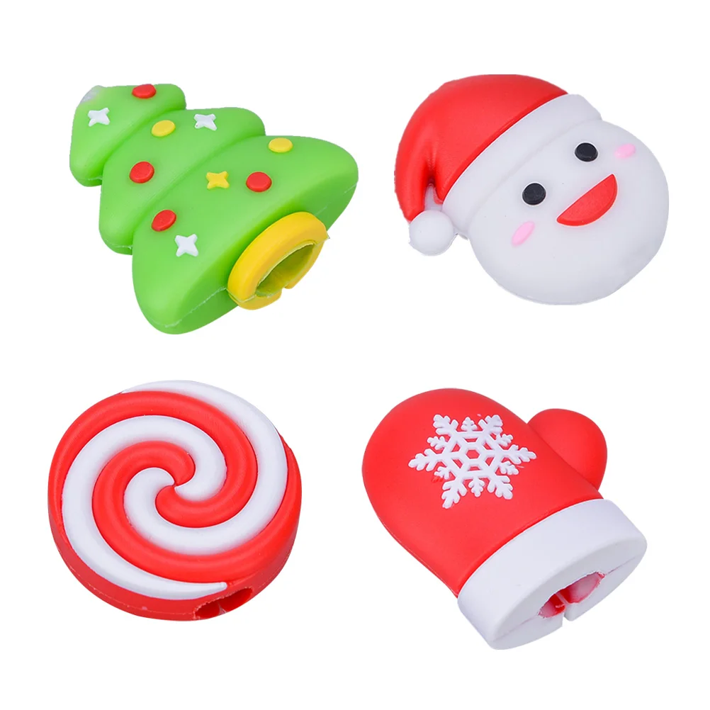 

4Pcs Cable Winder Protective Case Christmas Cable Protector USB Data Cable Sleeve Cover Cartoon Pattern Phone Cord Saver
