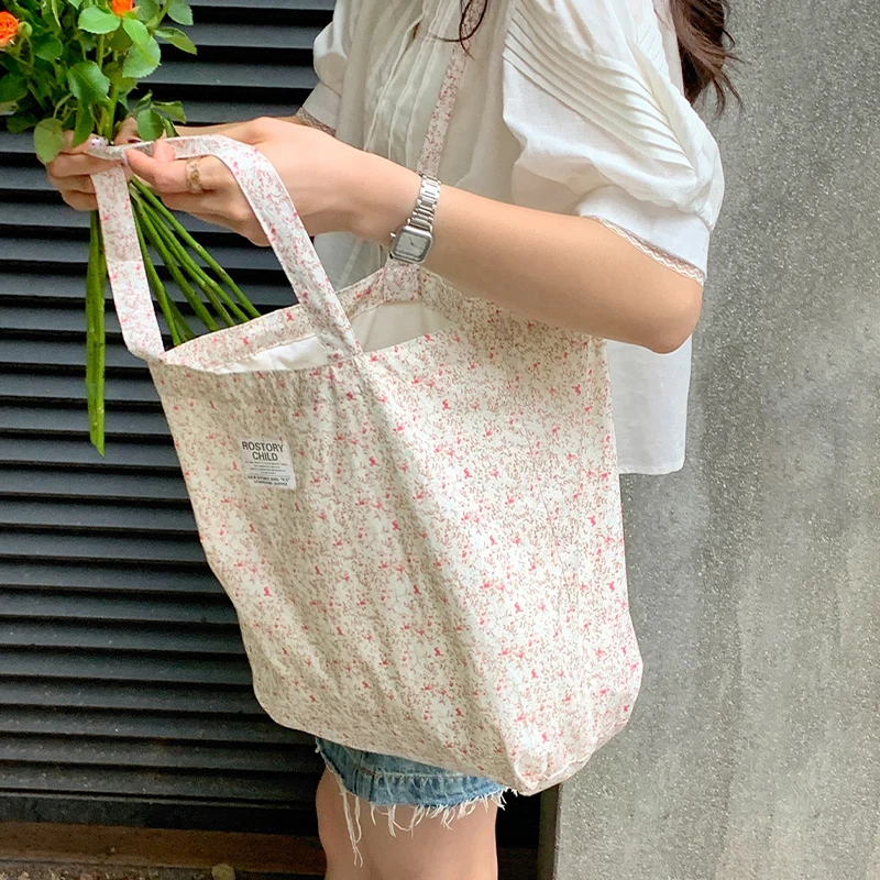 Sac fourre-tout à fleurs d'été, grande capacité, sac décontracté, sac en toile rose rétro