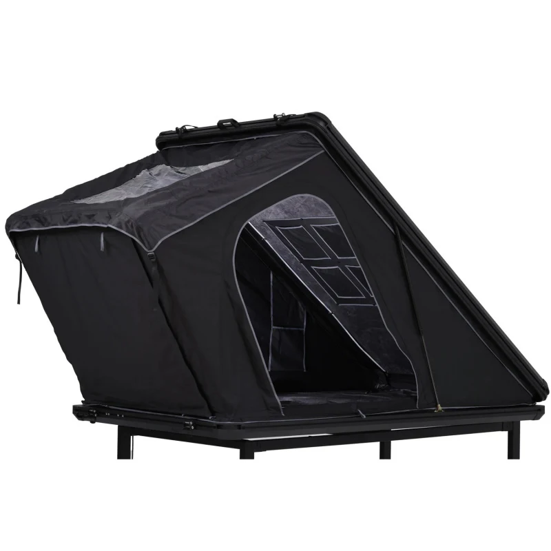 

Pop Up Hard Shell Rooftop Tent Waterproof Triangle Aluminium Black For SUV Overland Camping Roof Rack
