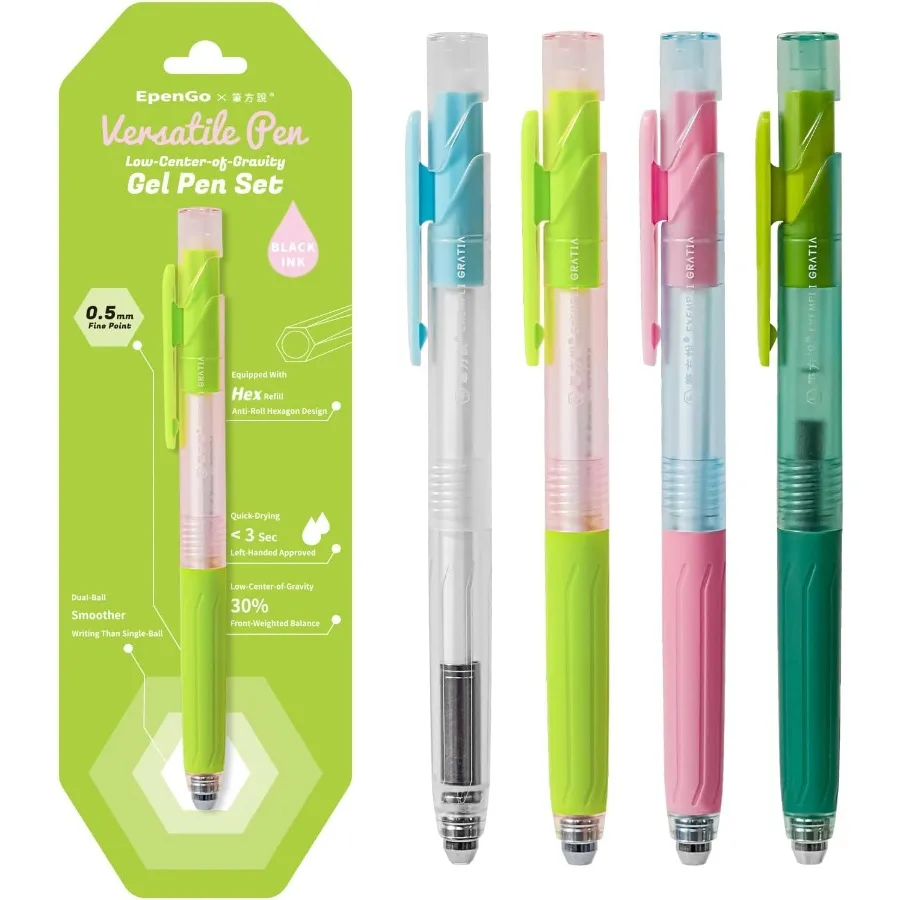 

cute Ballpoint Pens Fine Point Smooth Writing Pens 0.5mm Black Gel Ink pen QuickDry Retractable with Silicone Grip 4 Pcs Morand
