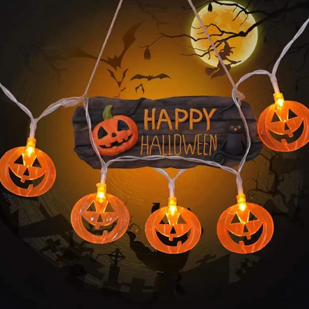 1PC Halloween 10 LED zasilanych bateryjnie łańcuchy świetlne z duchem czarownica kot dynia pająk sieć szkielet mumia kształt pirata kryty