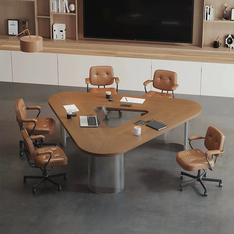 

New creative designer high-end special-shaped negotiation receptioncombination light luxury high-end solid wood conference table