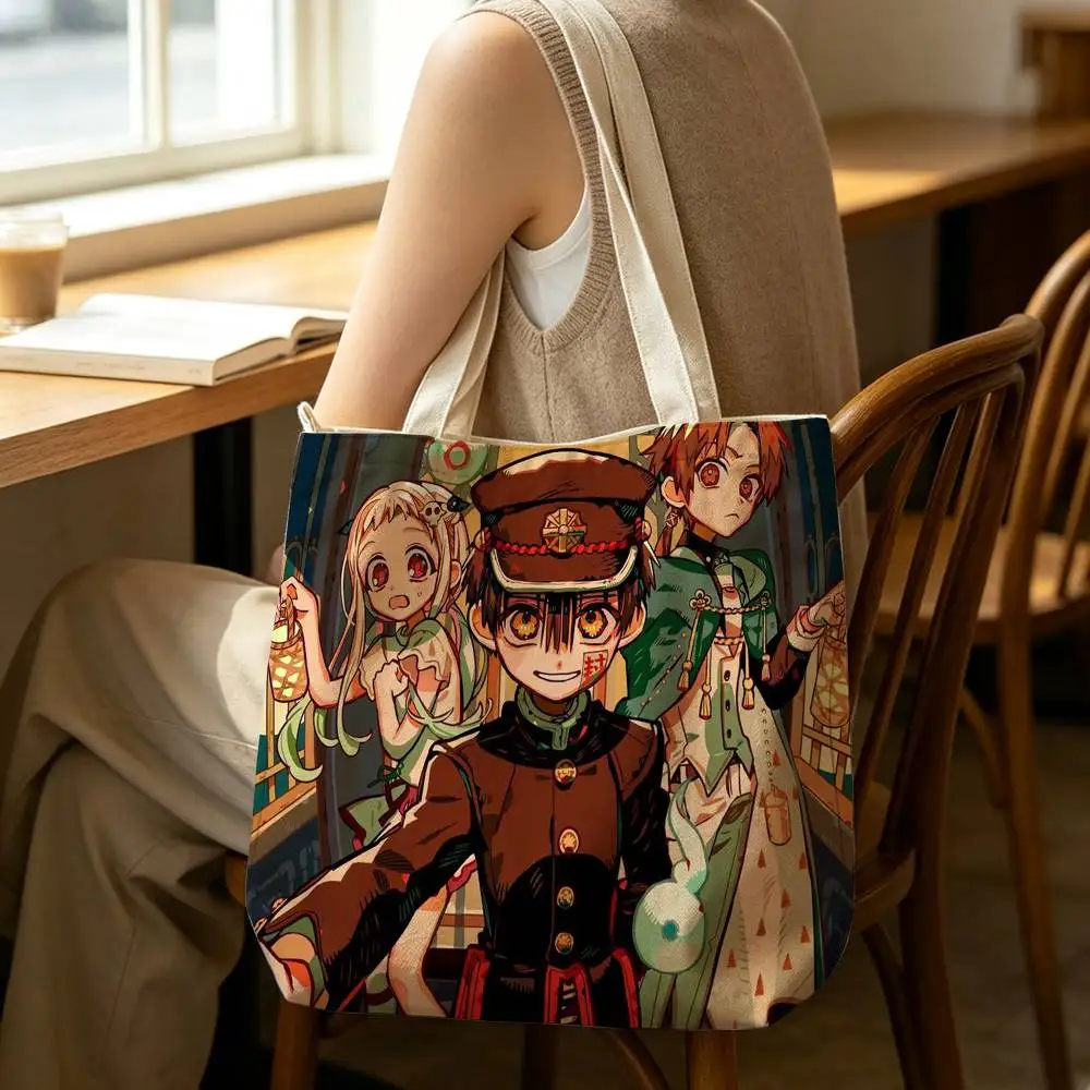 Campus Manga Toilet-Bound Hanako-kun Tote Bag for Women Reusable Shopping Tote Bag Zippered Shoulder Bags Print
