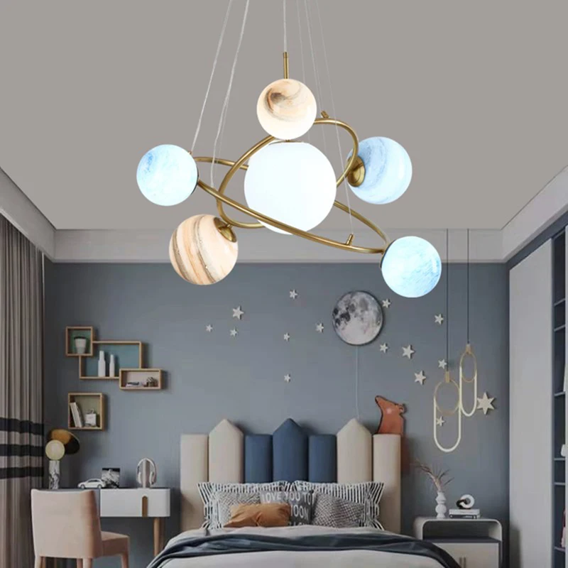 Children\'s Room Chandeliers for Boys Girls Bedroom Planet Lights Nordic Creative Nursery Baby Room Decor Chandelier AC 85 260V