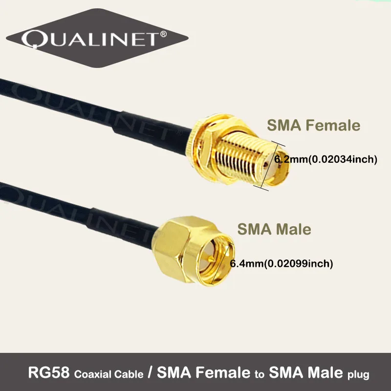 QUALINET SMA Male RP SMA Male To RP SMA Male SMA Female RG58 Coaxial Cable Extension Cable Copper Feeder SMA WiFi Pigtail Jumper