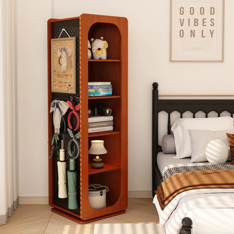 

Rotating dressing mirror rotating bookshelf Japanese cherry wood floor standing full body mirror bookshelf storage rack mirror