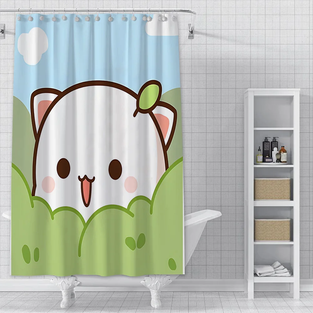 Peach Mochi Cat Shower Curtain Waterproof Polyester Fabric Paint Colorful Bath Curtains Home Bathroom Decor Curtain With Hook