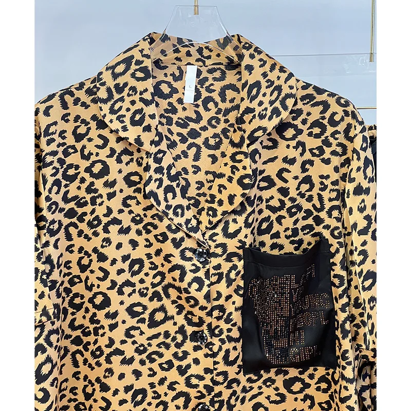 New ice silk pajamas ladies summer leopard short-sleeved pants home service suit