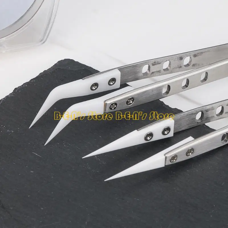 Y1AD Ceramic Tweezers Non-Conductive Ceramic Tips Tweezer Insulation Non-Magnetic Plier for Electronics, Craft Jewelry Making