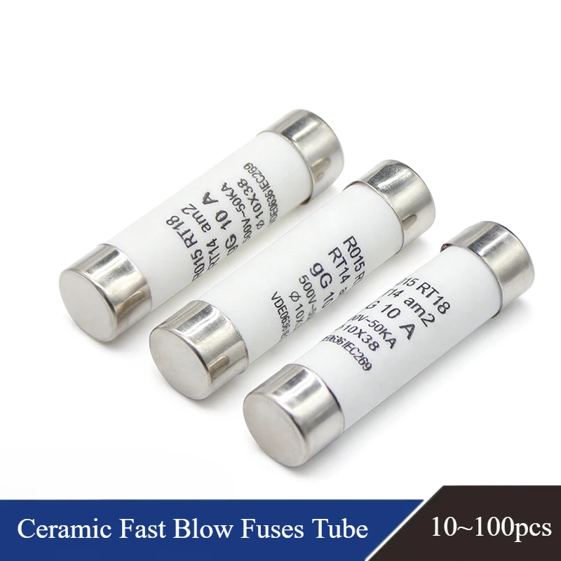 10~100pcs Carton,Ceramic Fuse Tube 0.5 1 2 3 4 5 6 8 10 15 16 20 32A Fuse 5x20mm 6x30mm 10x38mm 250/500V Fast Blow Fuses Tube