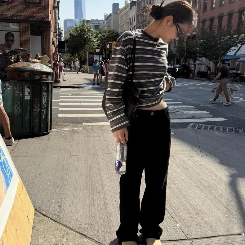 

Casual Stripe Long Sve T-irt round Ne Loose Fit Women's Top Vintage Color Blo Casual Sle Cotton 00% Mid-Length