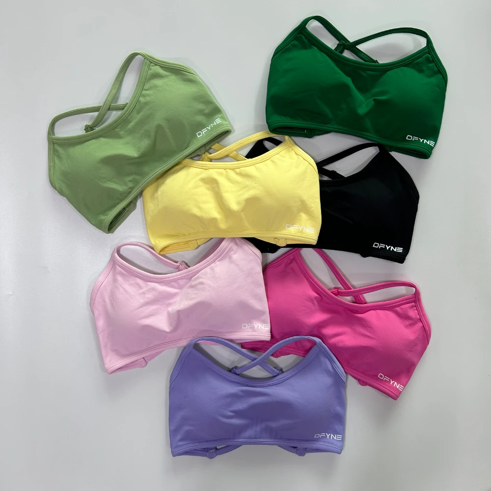 Dfyne-Sutiã Desportivo Sem Costas Dinâmico para Mulheres, Sutiã Transversal Sem Costura, Top Acolchoado Yoga, Top de Colheita Stretchable, Suporte Médio