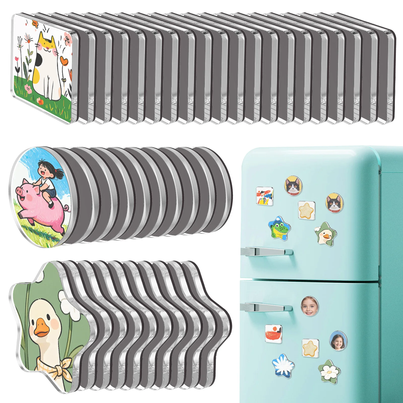 20/40 Pack Clear Acrylic Fridge Magnets Set Square/Star/Round Magnetic Picture Frames DIY Fridge Magnet Craft Kit for Home Decor