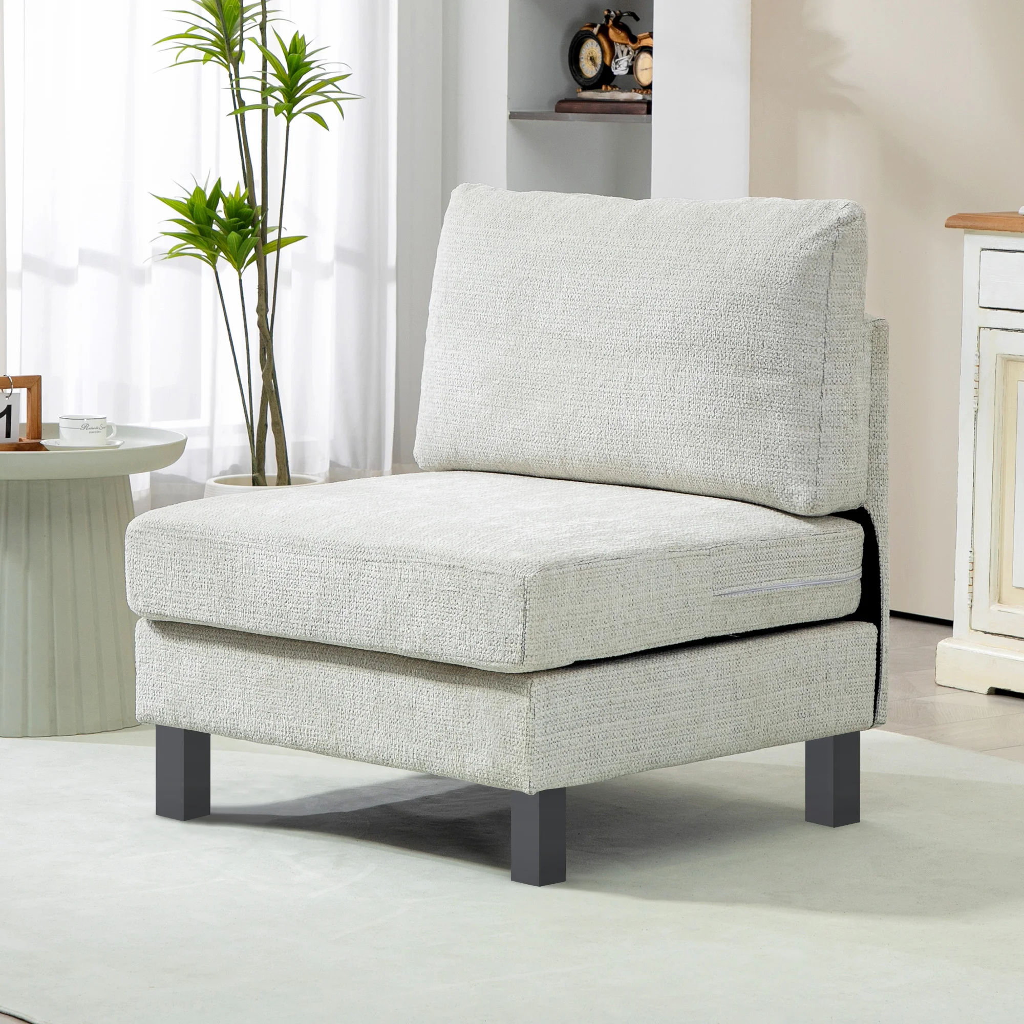 HOMCOM Accent Chair Middle Module for Modular Sectional Sofa Cream