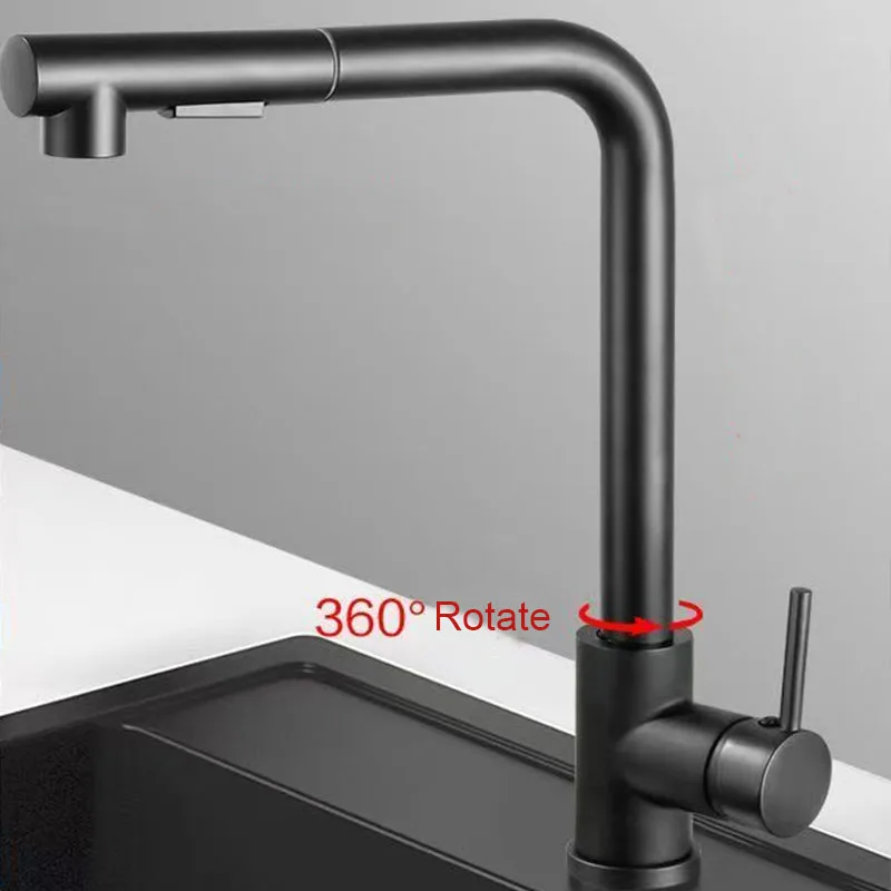 Nozzle Faucets G3/8 Stainless Steel Hot Cold Wate Mixer Tap Deck Kitchen Sink Faucet Pull Out Flexible 2 Modes Stream & Sprayer