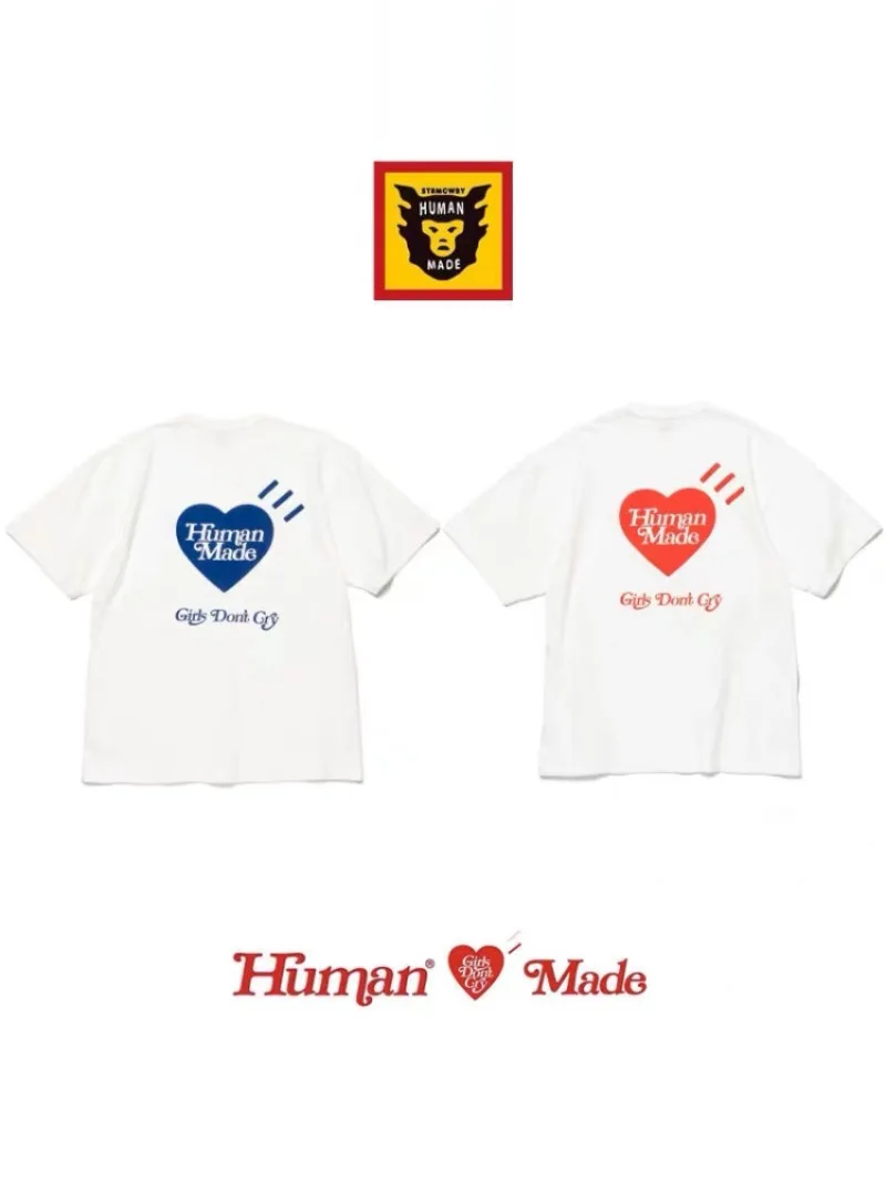 Human Made Girls Don‘t Cry Slub Cotton T-Shirt, Loose Crewneck Casual Tee for Men Women