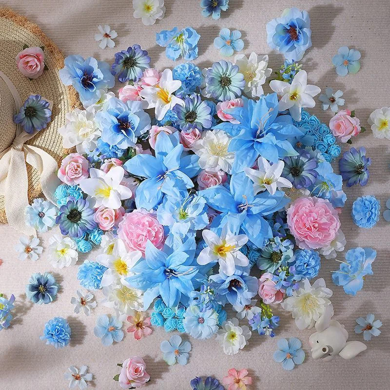 20/40/52 Stück Blau-Rosa Mix Künstliche Blumen Seidenblumen für Heimdekoration DIY Bastelzubehör Geschenke Braut Hochzeitsdekoration – Detail 4