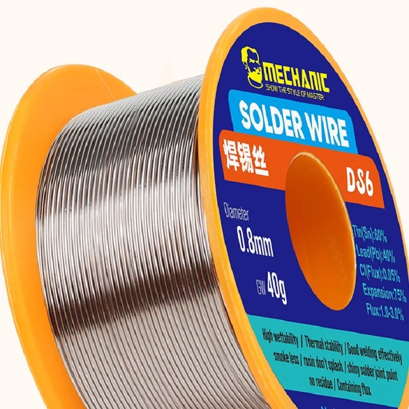 MECHANIC DS6 40g Solder Wire 0.3/0.4/0.5/0.6/0.8mm High Purity No-clean Mild Rosin Core 210℃ Melting Point Soldering Flux 1-3%