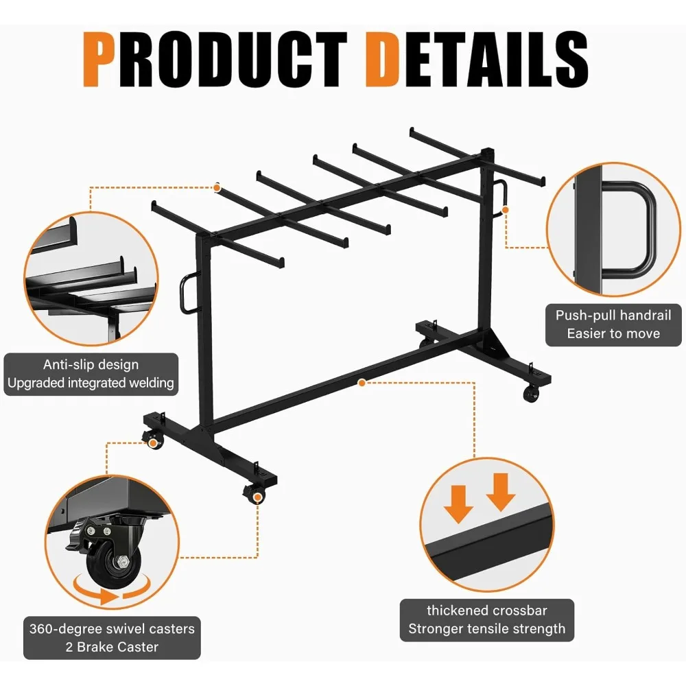 Robuster Klappstuhlwagen für 12 Tische oder 42 Stühle mit 550 Pfund Kapazität und Rollen, elastischen Riemen, langfristiger Halt