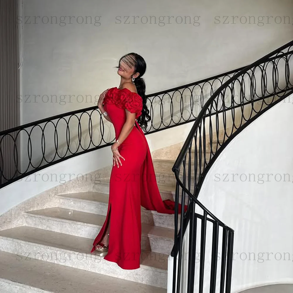 op maat gemaakte boothals zeemeermin avondjurken bloemen uit de schouder zijsplit vloerlengte galajurk lange verjaardagsfeestje jurk