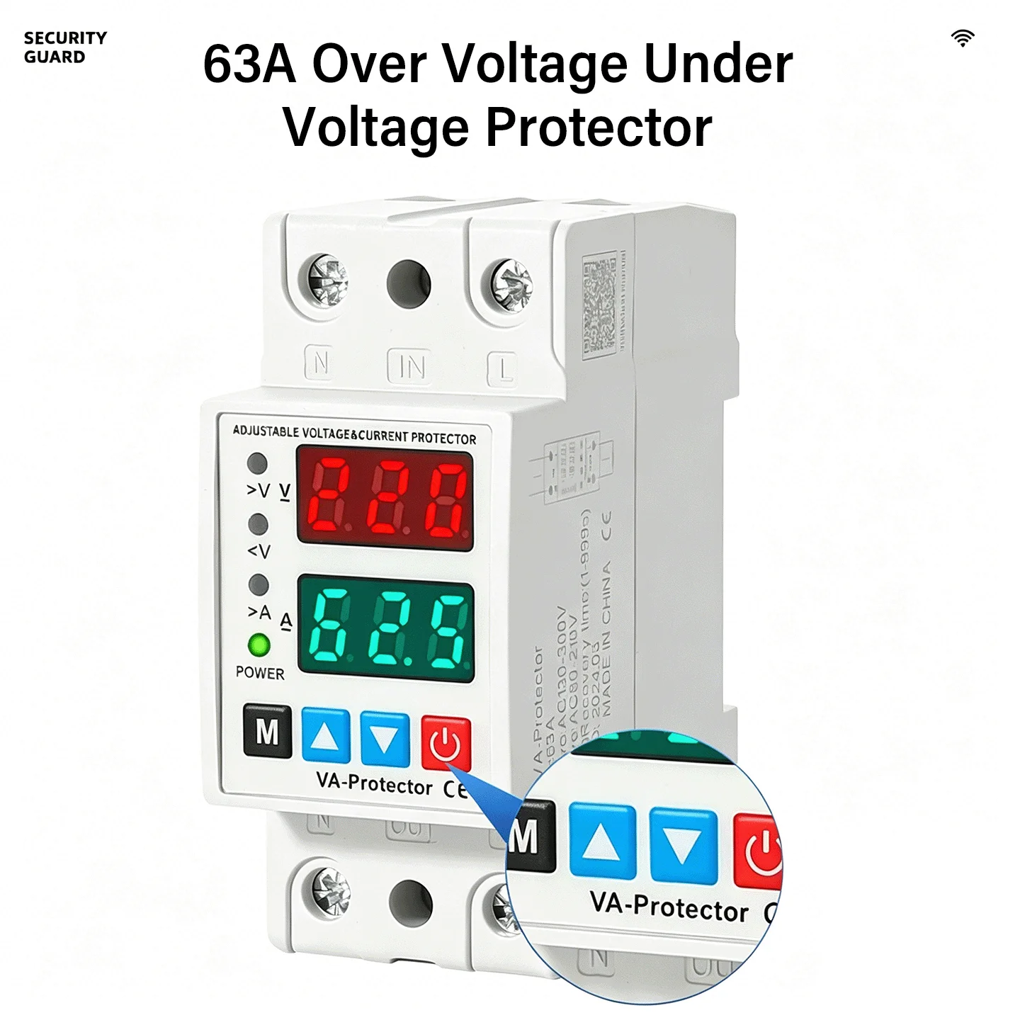 

63A DIN Rail 230V Adjustable Over-Under Voltage Protection Device, Current Limiting Protection Voltmeter with Protector