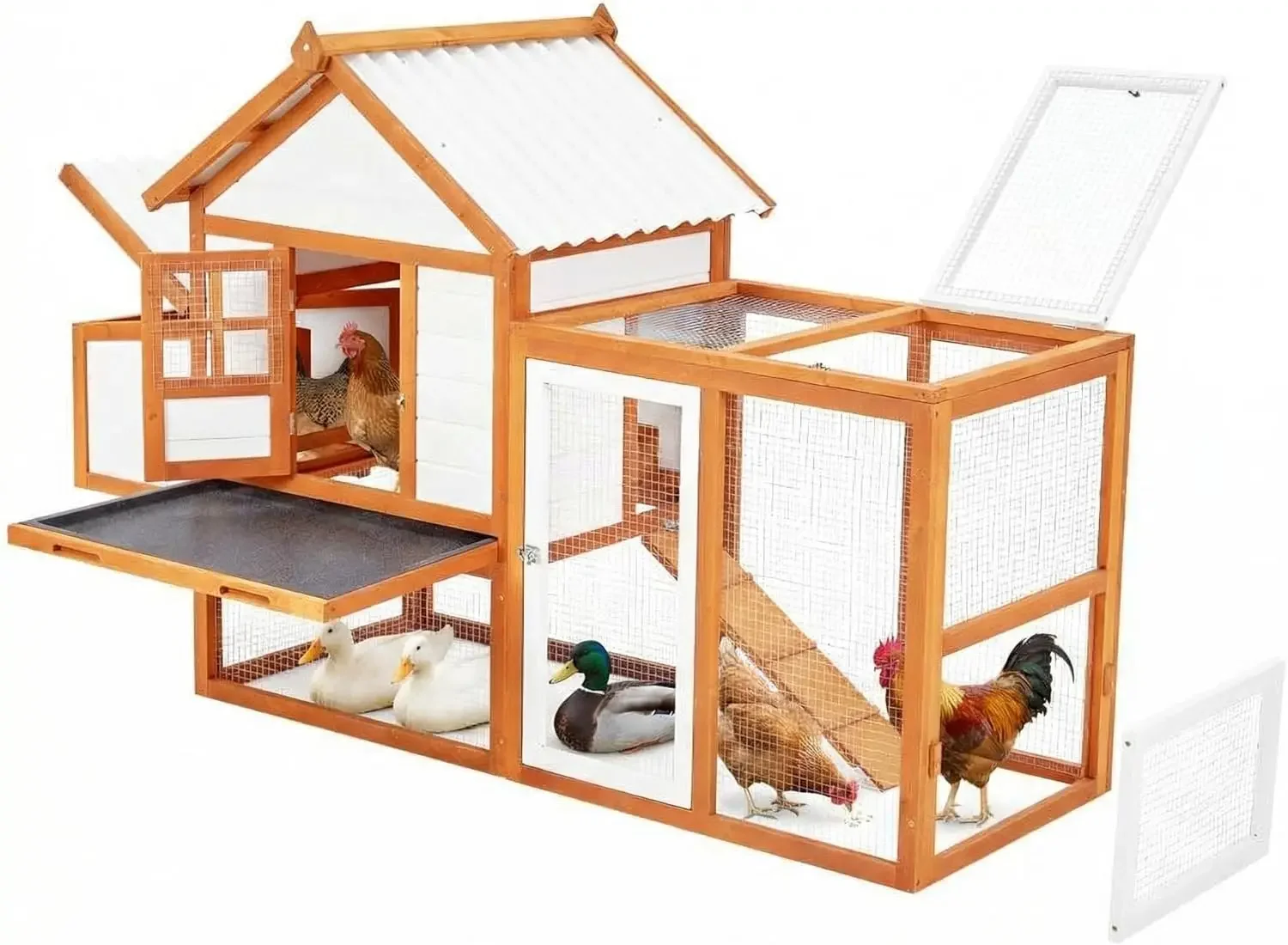 

Portable Wooden Chicken Coop Rabbit Hutch For 4 To 6 Chickens Rabbits Ducks Cats Guinea Pigs With Nesting Box Removable Tray Pvc