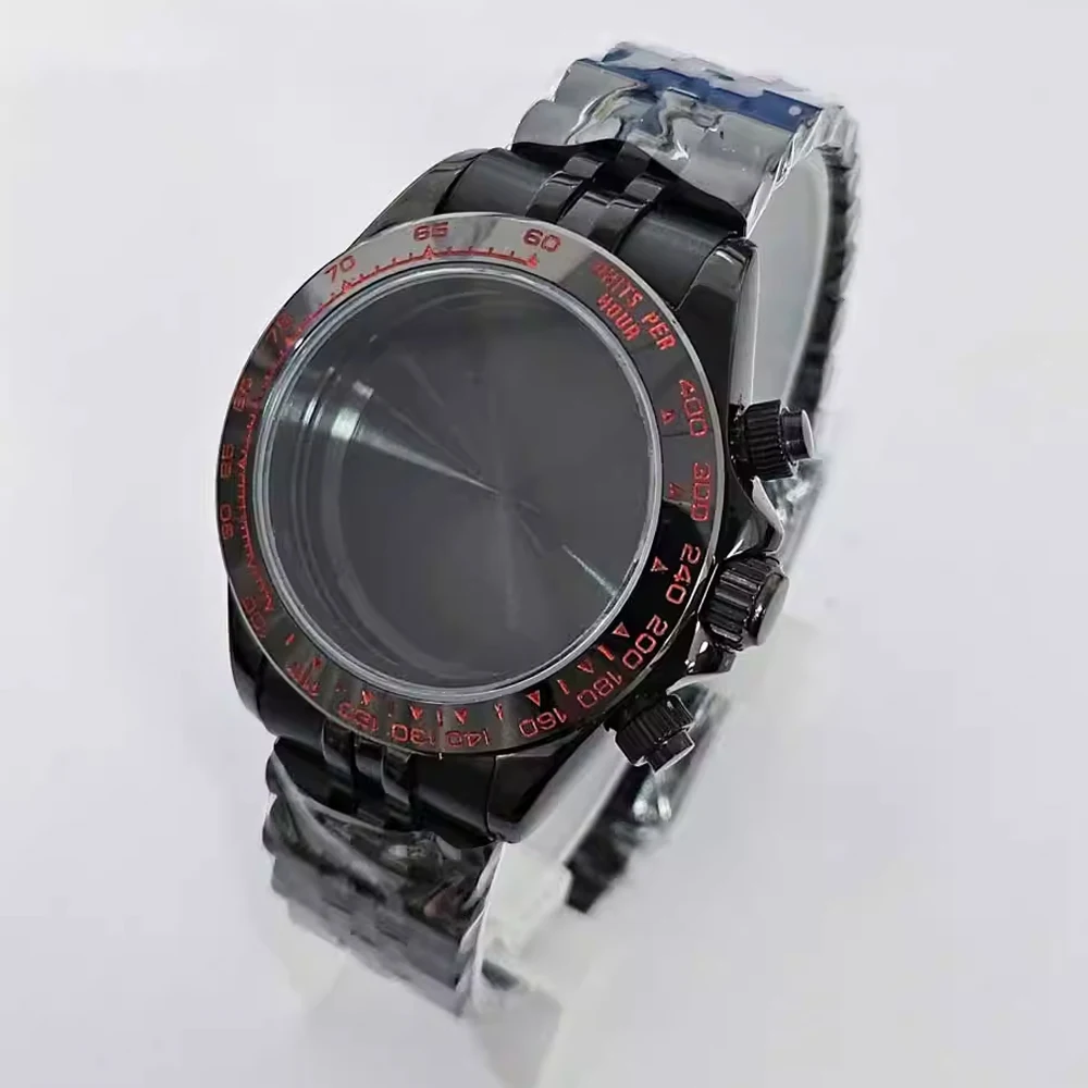 

39mm VK63 Case Black Stainless Steel Watch Case + Watch Strap Set for VK63 Quartz Movement Watch Shell with Bracelet Accessories