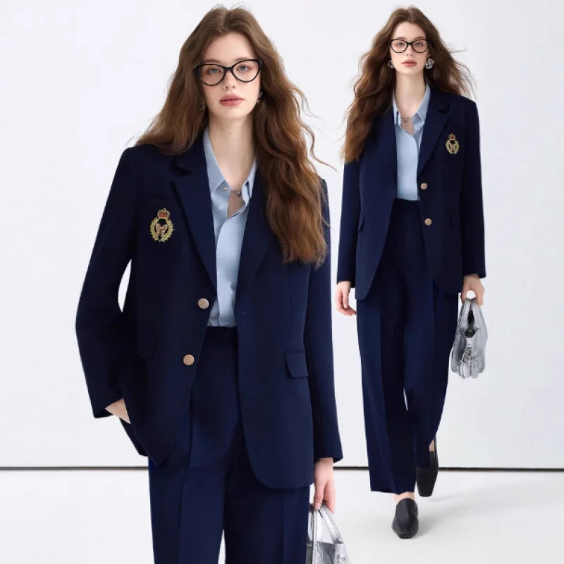 

Dark Blue Suit Suit Female College Student Professional Formal Wear2025New loose-fitting College Style Casual Blazer