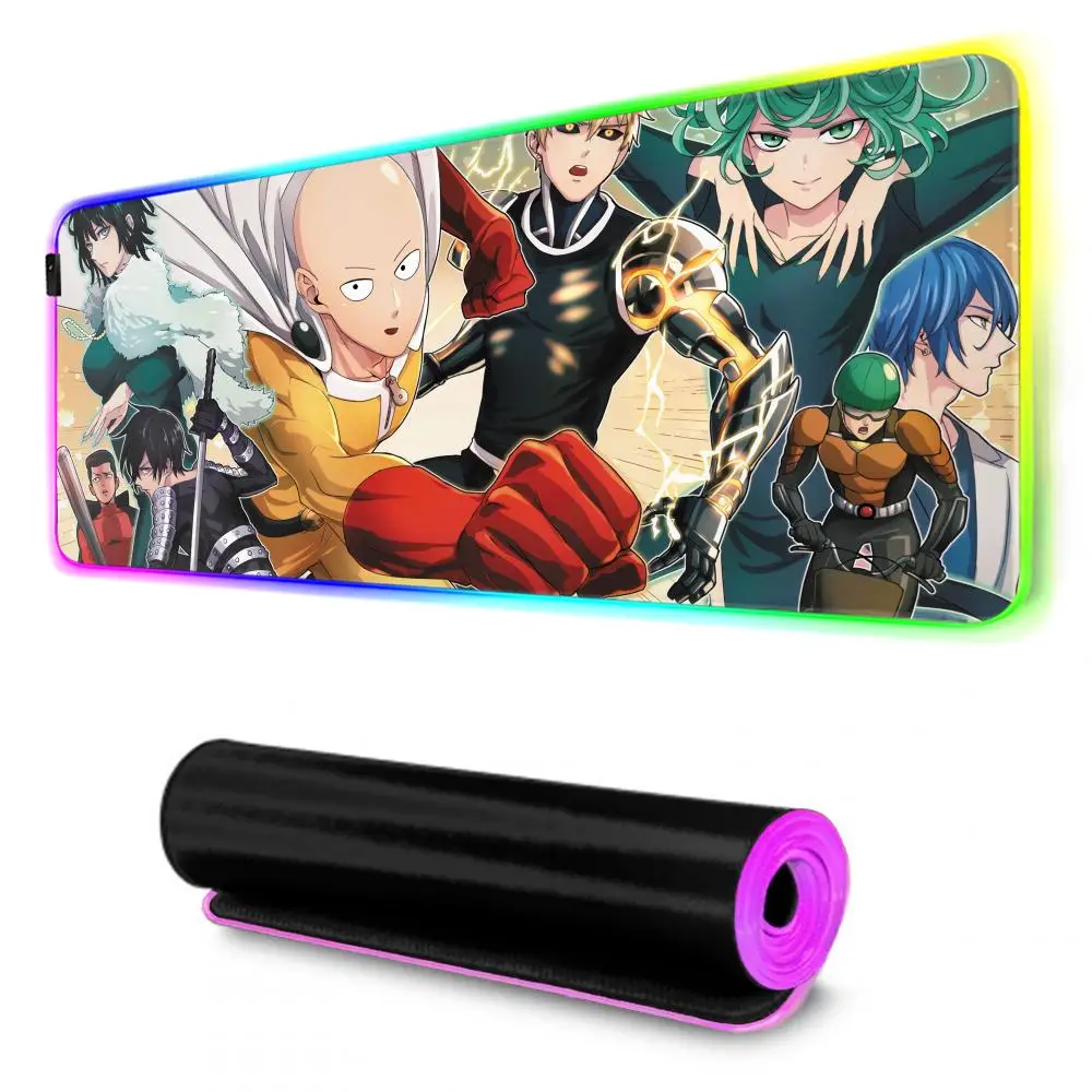 One-Punch Man Mouse Pad RGB Gaming Mousepad Big LED Pad PC Desk Mat Luminous Mouse Pad Large Keyboard Mats Table Rug With