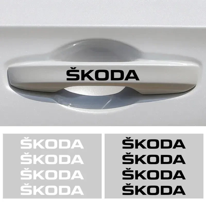 Pegatinas para manija de puerta de coche, calcomanía para Skoda Octavia A2 A5 A7 Fabia Rapid Karoq Superb Kodiaq Yeti RS Scala Kamiq, 4 Uds.