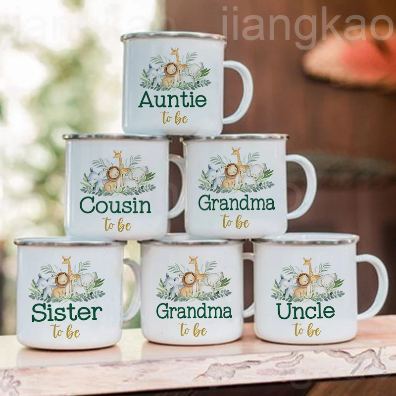 Sister/Aunt/Uncle/Grandma/Cousin To Be Safari Animal Printed Coffee Cup Pregnancy Announcement Mug Drinks Mugs Gift for Family