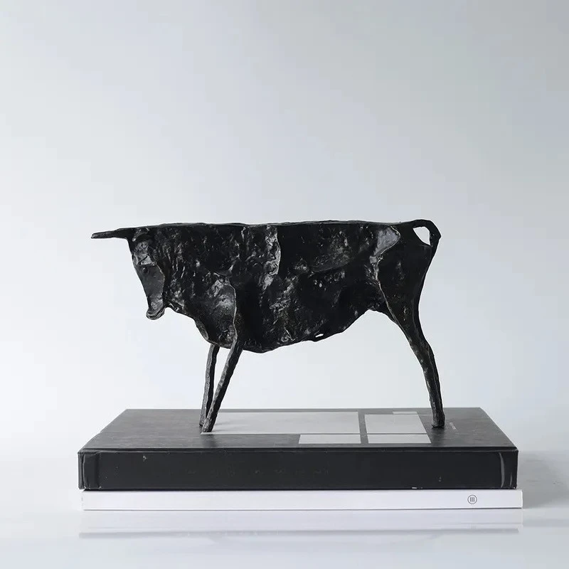 New Chinese Abstract Black Cow Small Sculpture Model Room Sales Department Hotel Home Furnishing Figure Ornament Home Living