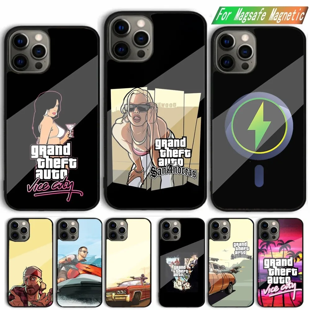 Game G-GTA 5 6 Vice City Phone Case For iPhone 15,14,13,12,11,Plus,Pro,Max Mini Magsafe Magnetic Wireless Charging