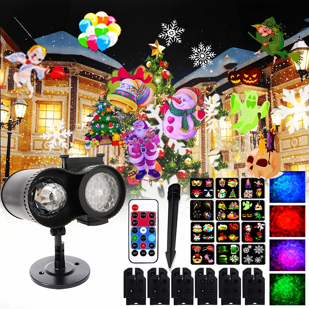 Proyector de luces LED con control remoto para Navidad y Halloween, luces de proyección con 12 patrones de ola de mar 3D, decoración de fiesta, foco de escenario impermeable