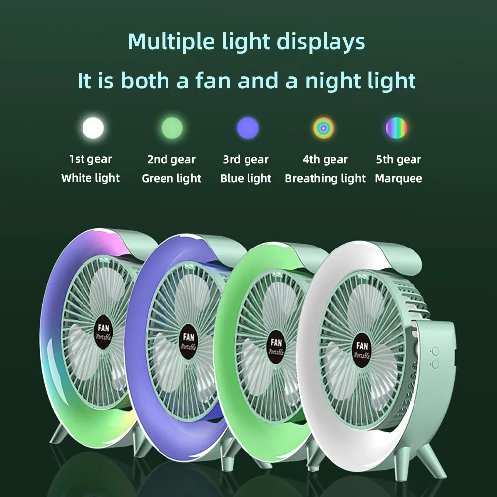 Portable Fan Light USB Charging Table Lamp LED Electric Fan Atmosphere Light 3 speed Mini Fan Night Light for Camping Desk Room