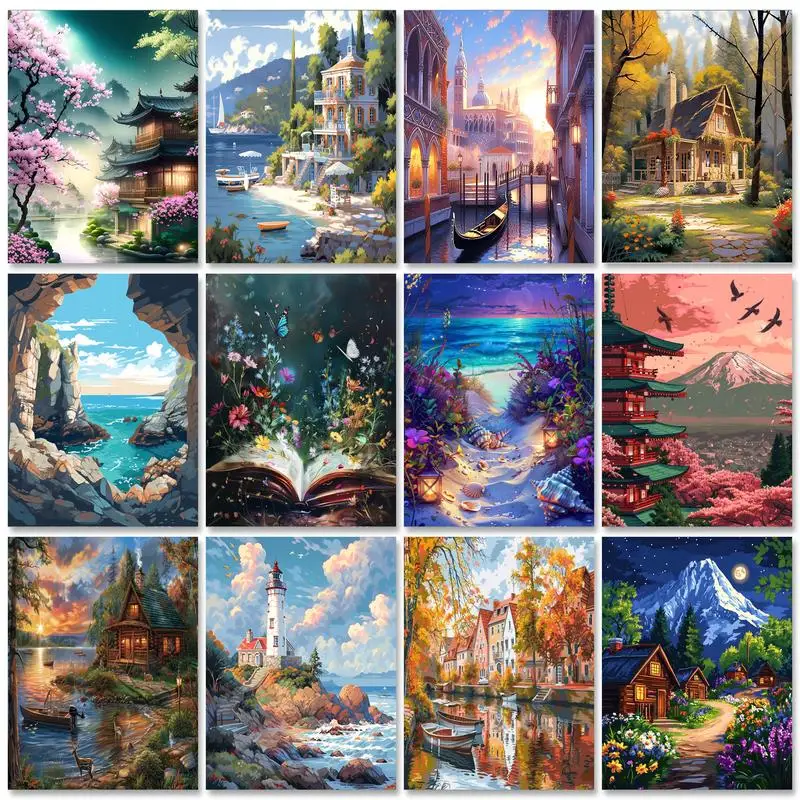 Acrylic Paint Painting By Numbers For Adults Diy Frame Landscape Mountain Picture By Number Kits For Gift Diy Ideas