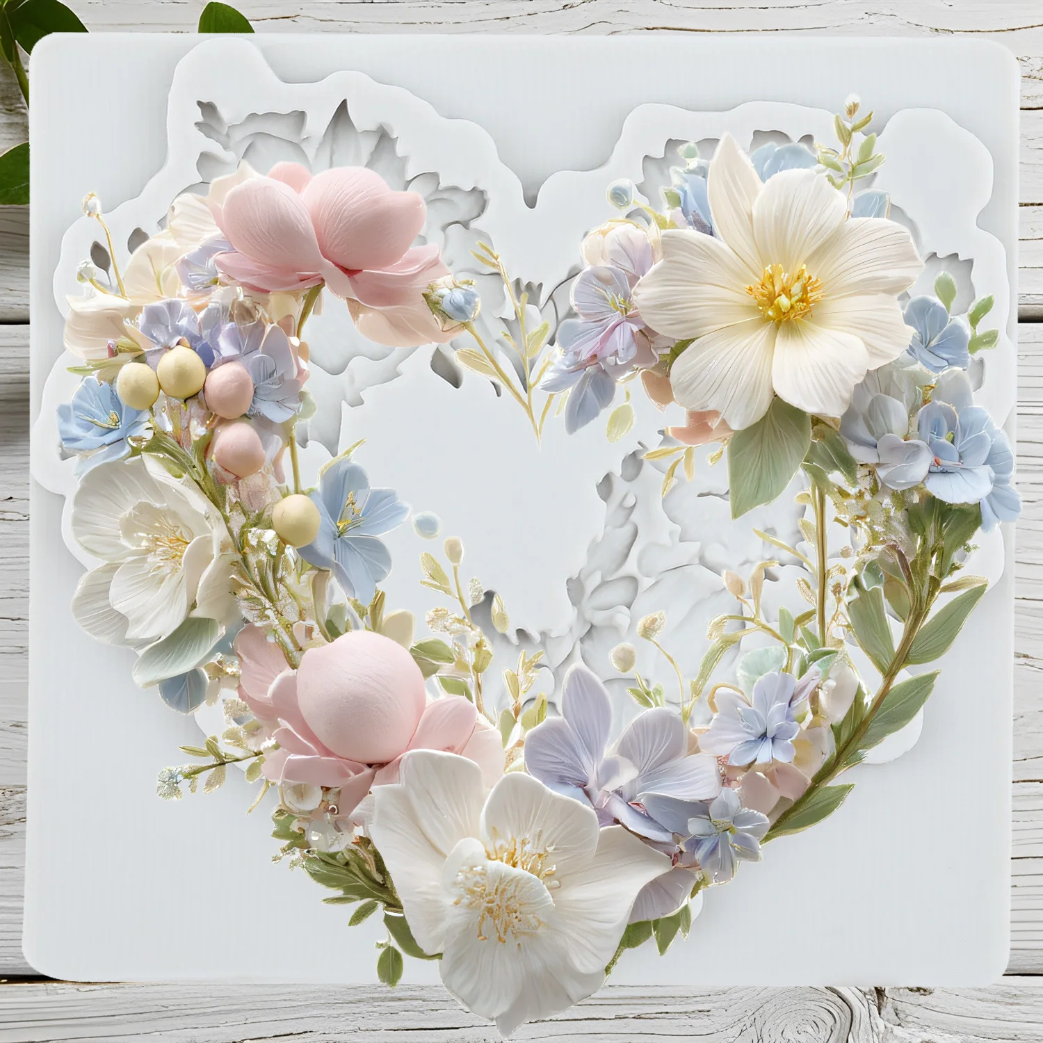 Flower Wreath Silicone Mold Heart Fondant Cake Decorating Tools Cupcake Topper Candy Sugar Craft Gum Paste Polymer Clay