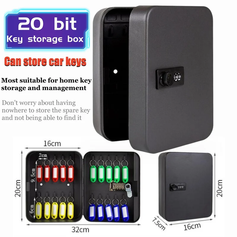 20 Bit Dedicated Key Storage Box Family Spare Key Management MINI Safe Box Lockbox Password Box For Car Wall Mounted Metal Box