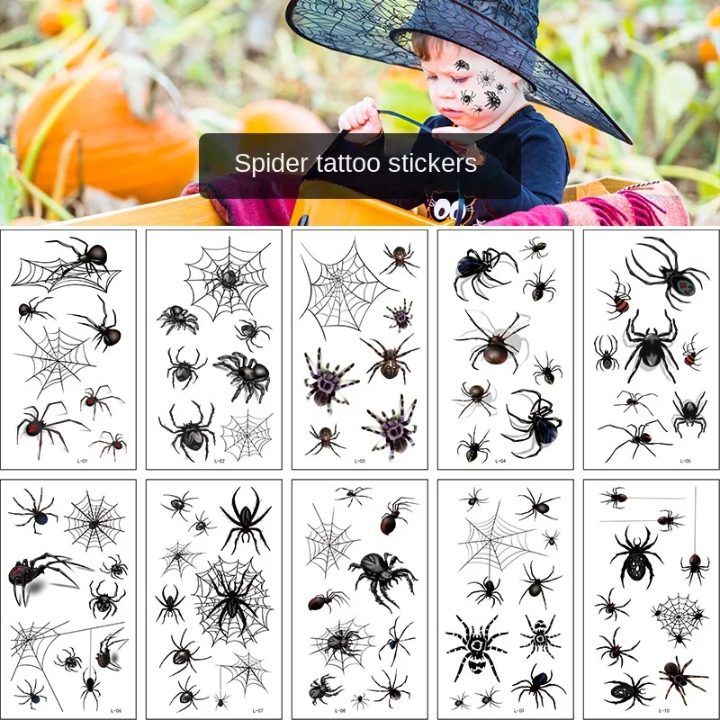 12Pcs/SetWaterproof Halloween Witch, Pumpkin,Spider Temporary Tattoos 3D Stereo Horror Funny Makeup Party Spider Web Stickers