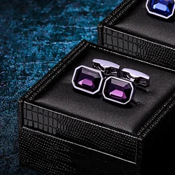 KFLK Shirt Wedding Cufflinks for Mens Women Brand Purple Crystal Cuff links Wholesale Fashion Button High Quality Guests