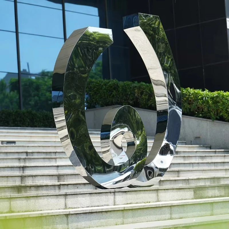 Custom 3D Swirl Loop Metal Sculpture Mirror Polished Outdoor Garden Large Floor Landscape Ornament Interlayer Spiral Inner