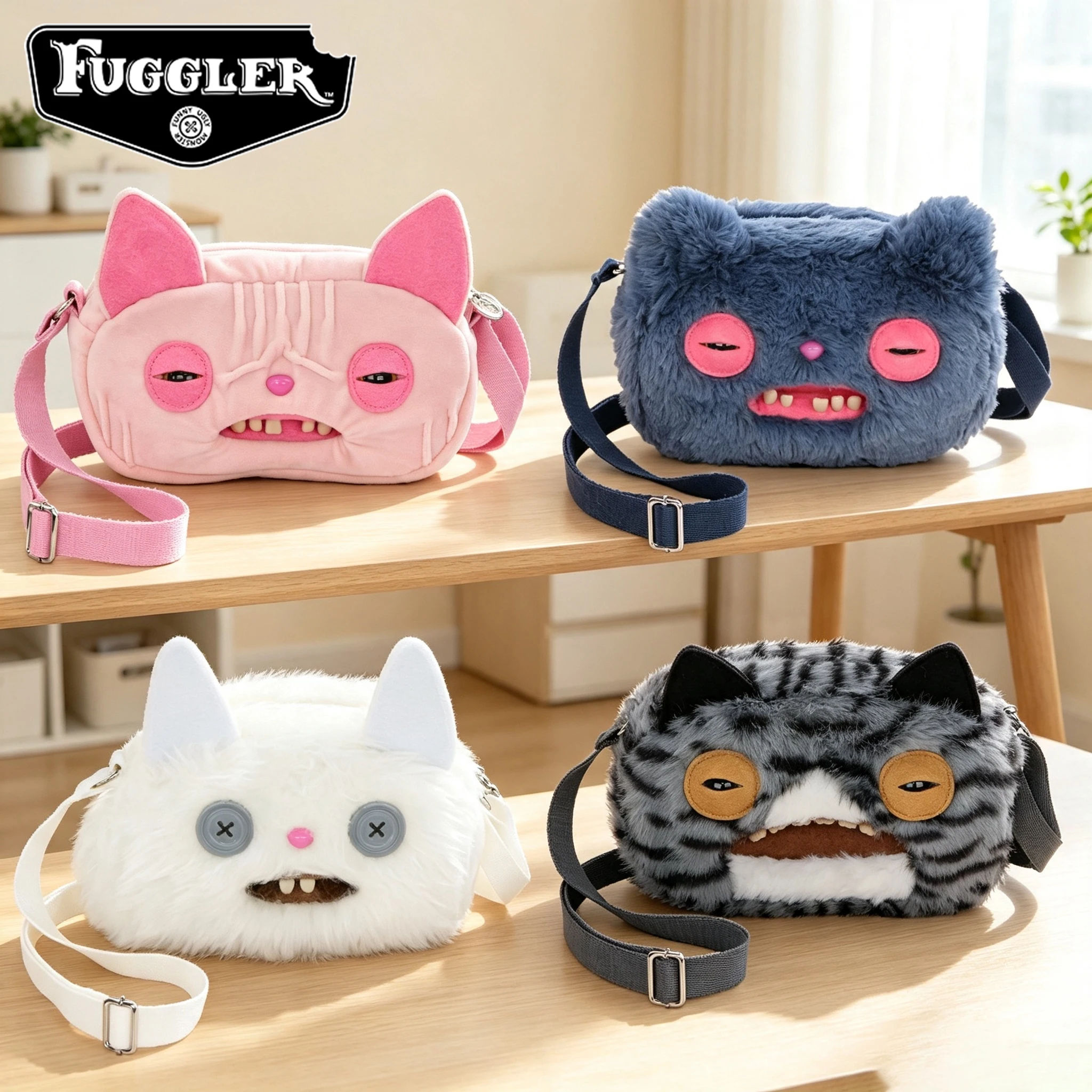 Original Fuggler Ugly Teeth Monster Plush Toy Shoulder Bag CHEEZEE Cat Wide Eyed Weirdo Sir Belch Hairless Peluche Crossbody Bag
