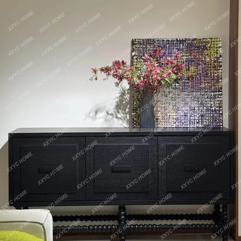 

Средневековый обеденный буфет из массива черного дерева, шкаф для прихожей в стиле ретро с резьбой, 3-дверный шкафчик.