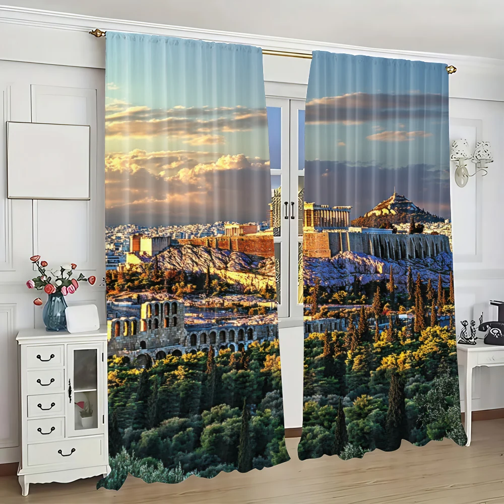 2Pc Acropolis Of Athens Sunset Curtains Ancient Greece Parthenon Temple Ruin Site Curtains Mythology Theme Party Curtains A