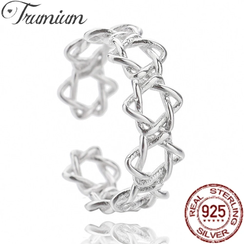 

Trumium Adjustable Jewish Star of David Ring for Women 925 Sterling Silver Weave Star Finger Rings Wedding Engagement Jewelry