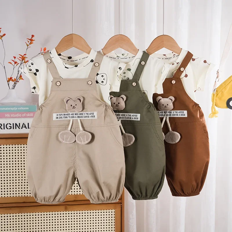 

New Summer Baby Boys Clothes Suit Children Short Sleeved T-Shirt Overalls 2Pcs/Sets Kids Girls Clothing Infant Cartoon Costume