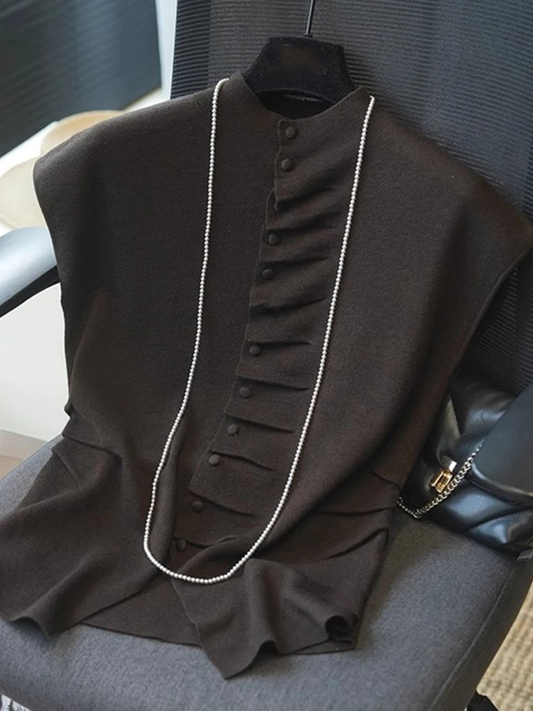 

Корейский однотонный летний трикотаж для похудения, простой уникальный топ ort Sve, плиссированный дизайн талии Sensation