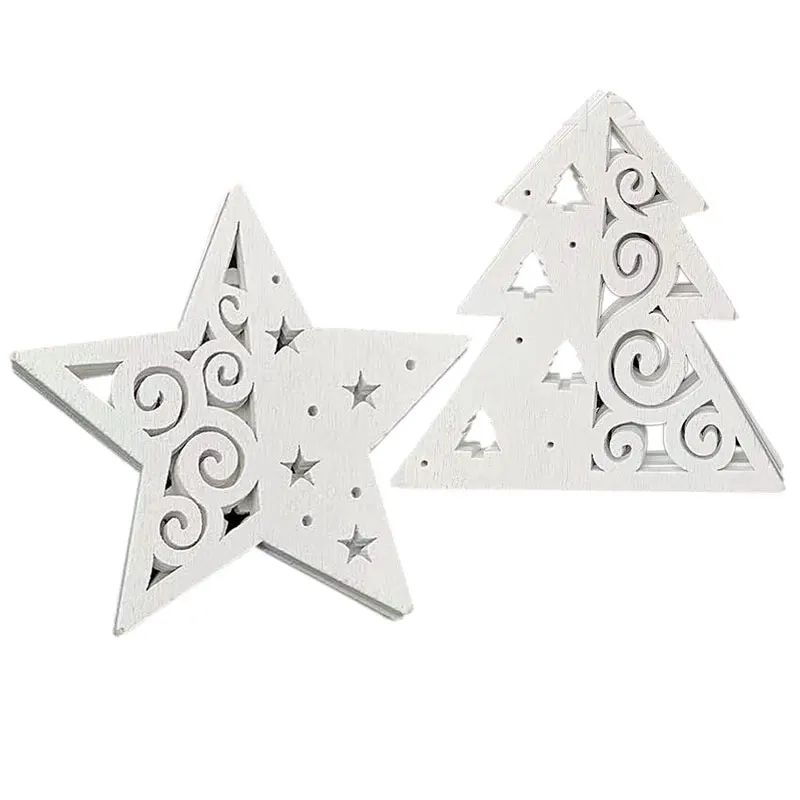 

40PCS Christmas Wooden Snowflakes Hanging Ornaments DIY Craft Wood Slices with Cord Craft Ornaments for Xmas Tree Decorations