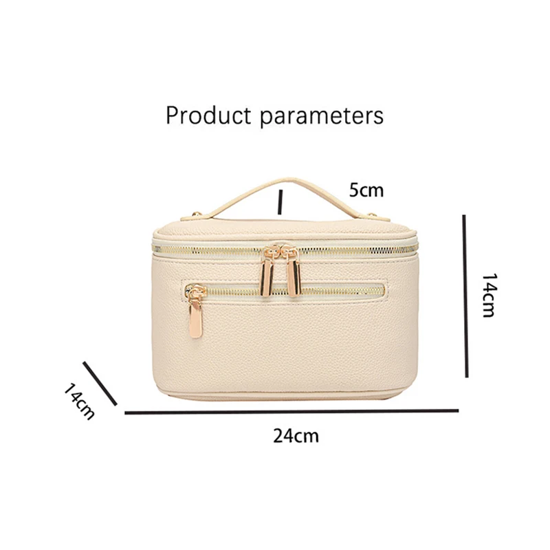 Double Zipper Travel Makeup Bag for Women Cosmetic Bag Portable Large Capacity Makeup Bag Storage Organizer Leather Toiletry Bag